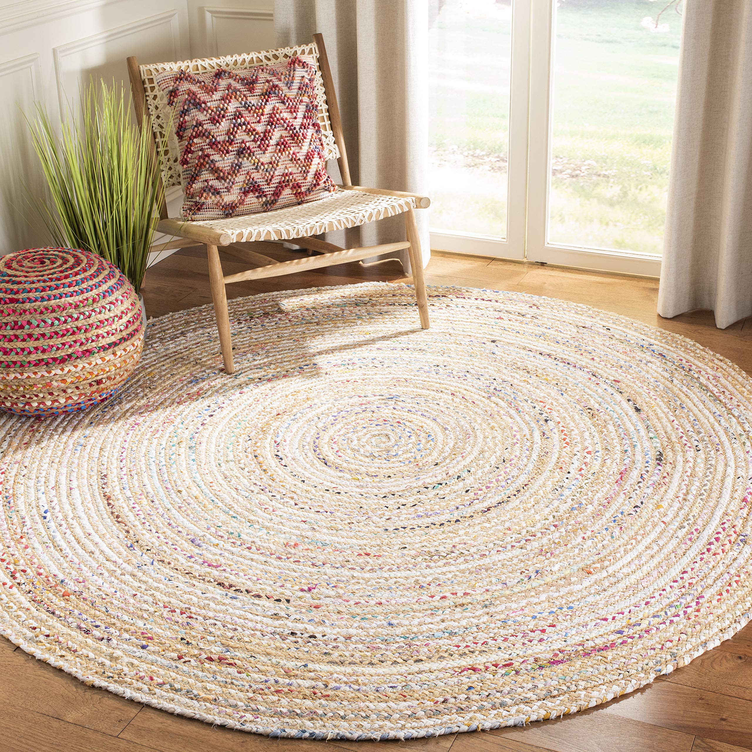 SAFAVIEH Area Rug 4x6 - Cape Cod Collection - Beige & Multi, Handmade Jute & Cotton, Woven Braided Design (CAP202B)