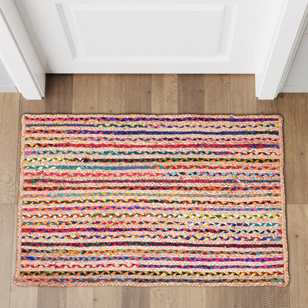 Hausattire Hand Woven Jute Braided Rug, 4’ Round – Natural, Reversible Boho Entry Area Rugs for Kitchen, Living Room I Farmhouse Decorative Floor Rug, 4 Feet Round