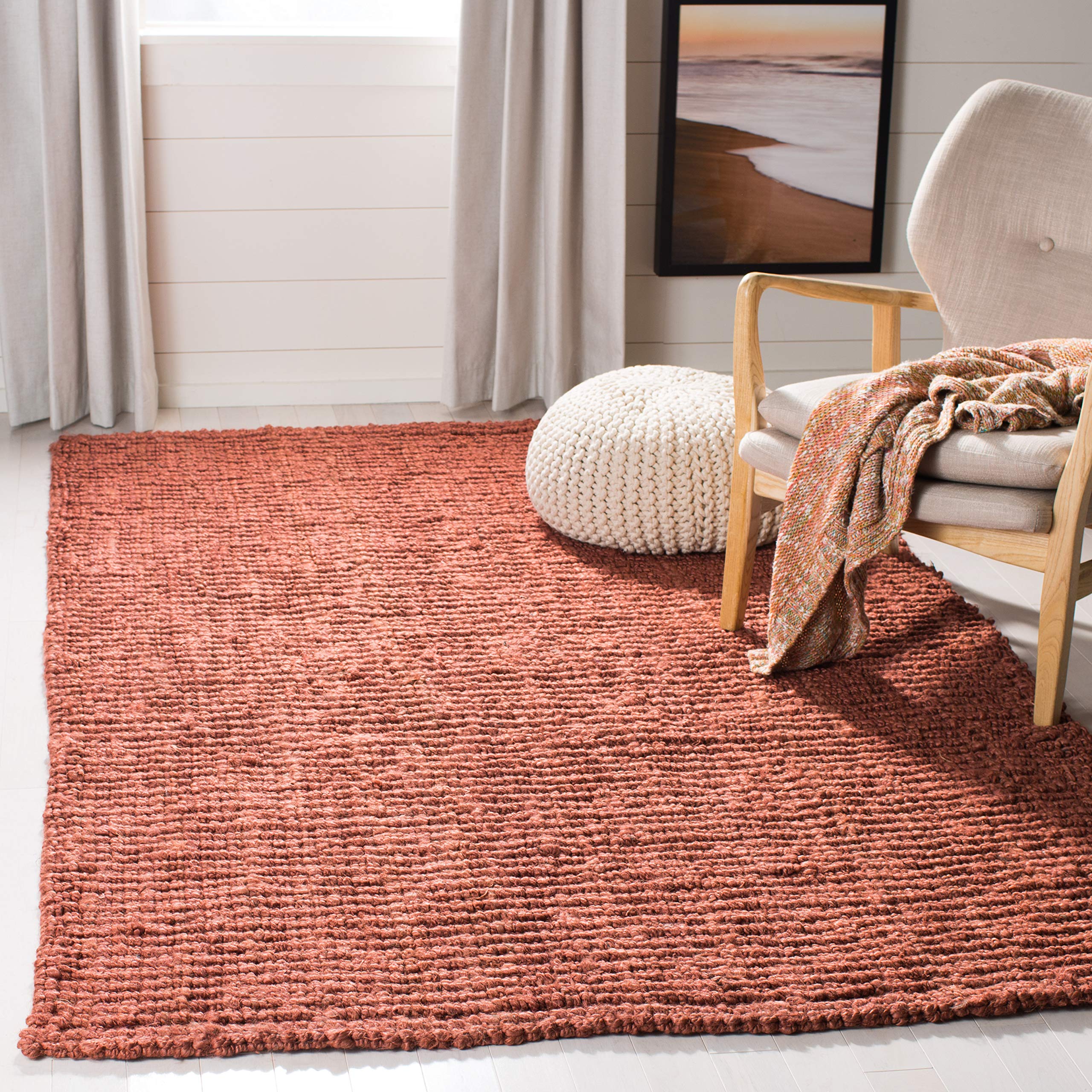 SAFAVIEH Area Rug 8x10 - Natural Fiber Collection - Large - Natural Brown, Handmade Jute, Farmhouse Style, Chunky Textured Thick Pile (NF447A)