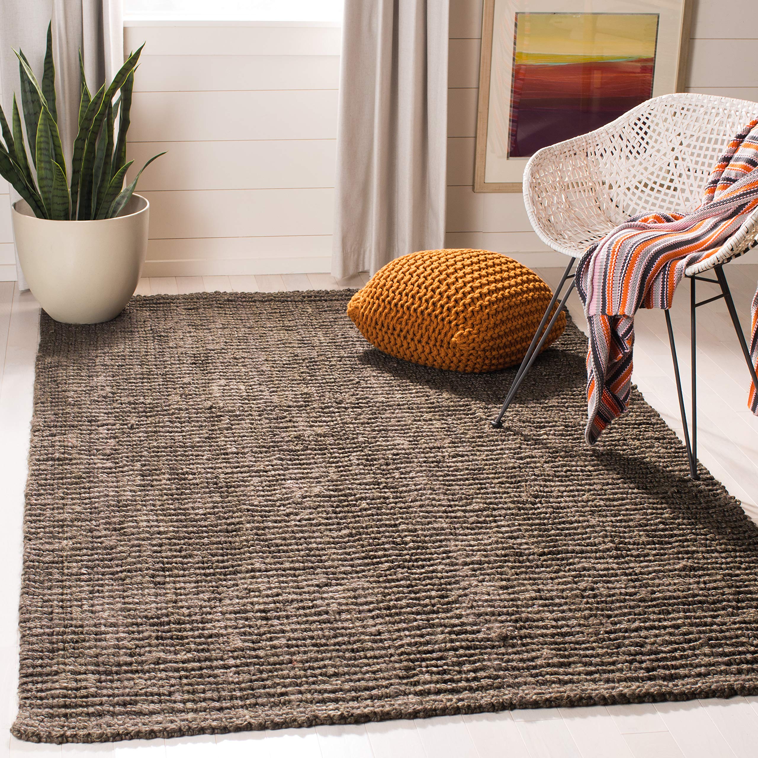 SAFAVIEH Area Rug 8x10 - Natural Fiber Collection - Large - Natural Brown, Handmade Jute, Farmhouse Style, Chunky Textured Thick Pile (NF447A)