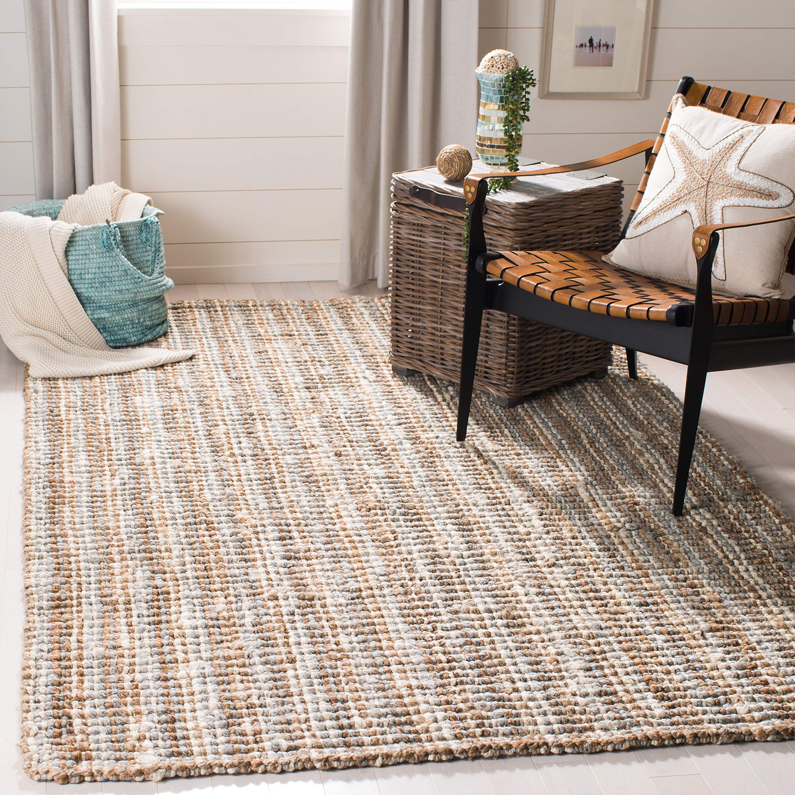 SAFAVIEH Natural Fiber Collection Area Rug - 5' x 7'6", Natural Brown, Handmade Jute, Farmhouse Style, Chunky Textured Thick Pile (NF447A)