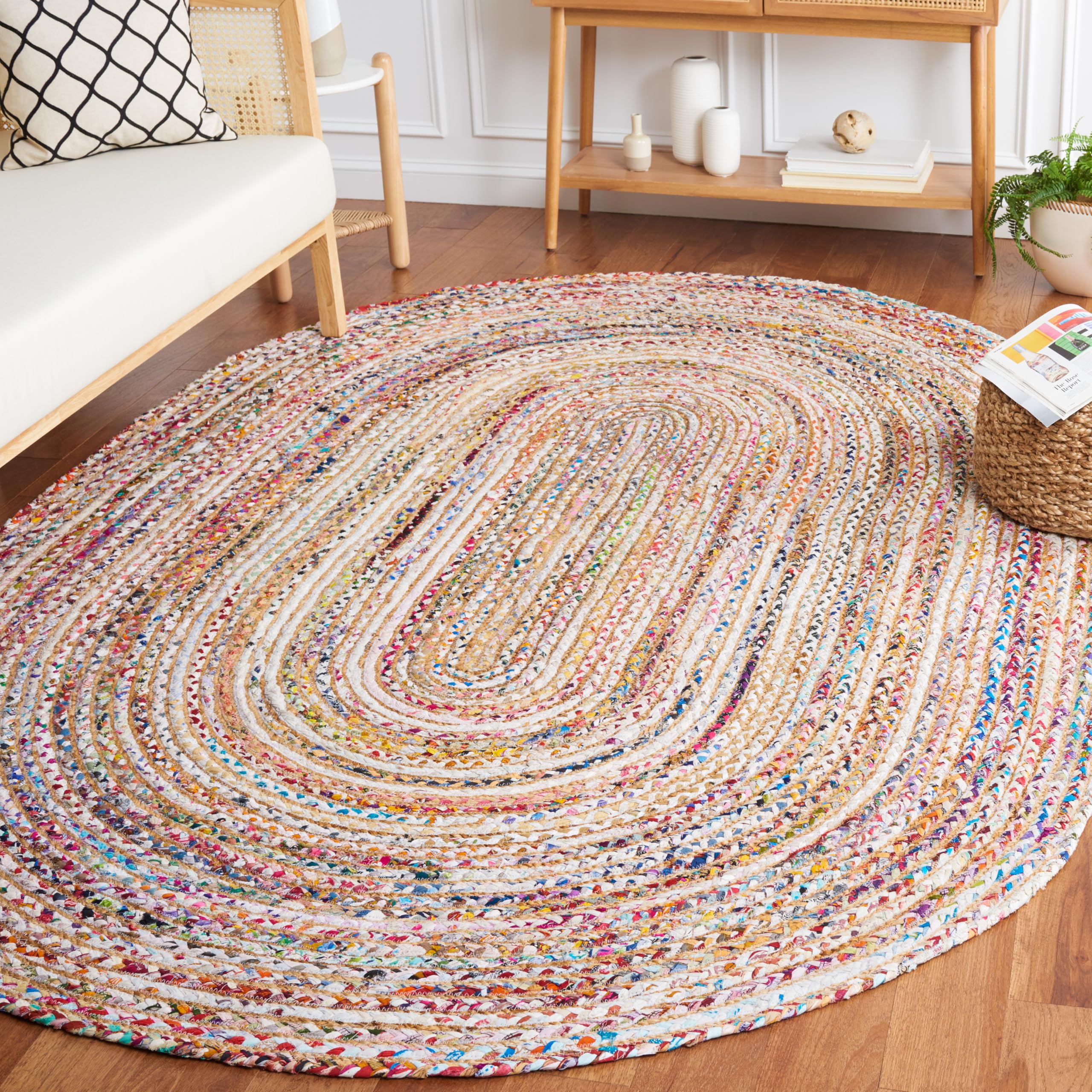 SAFAVIEH Area Rug 8x10 - Cape Cod Collection - Large - Beige & Multi, Handmade Jute & Cotton, Woven Braided Design (CAP202B)