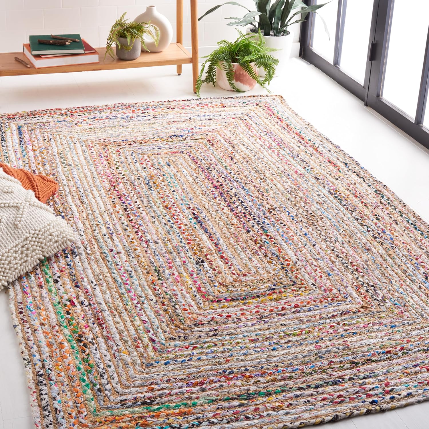 SAFAVIEH Area Rug 4x6 - Cape Cod Collection - Beige & Multi, Handmade Jute & Cotton, Woven Braided Design (CAP202B)