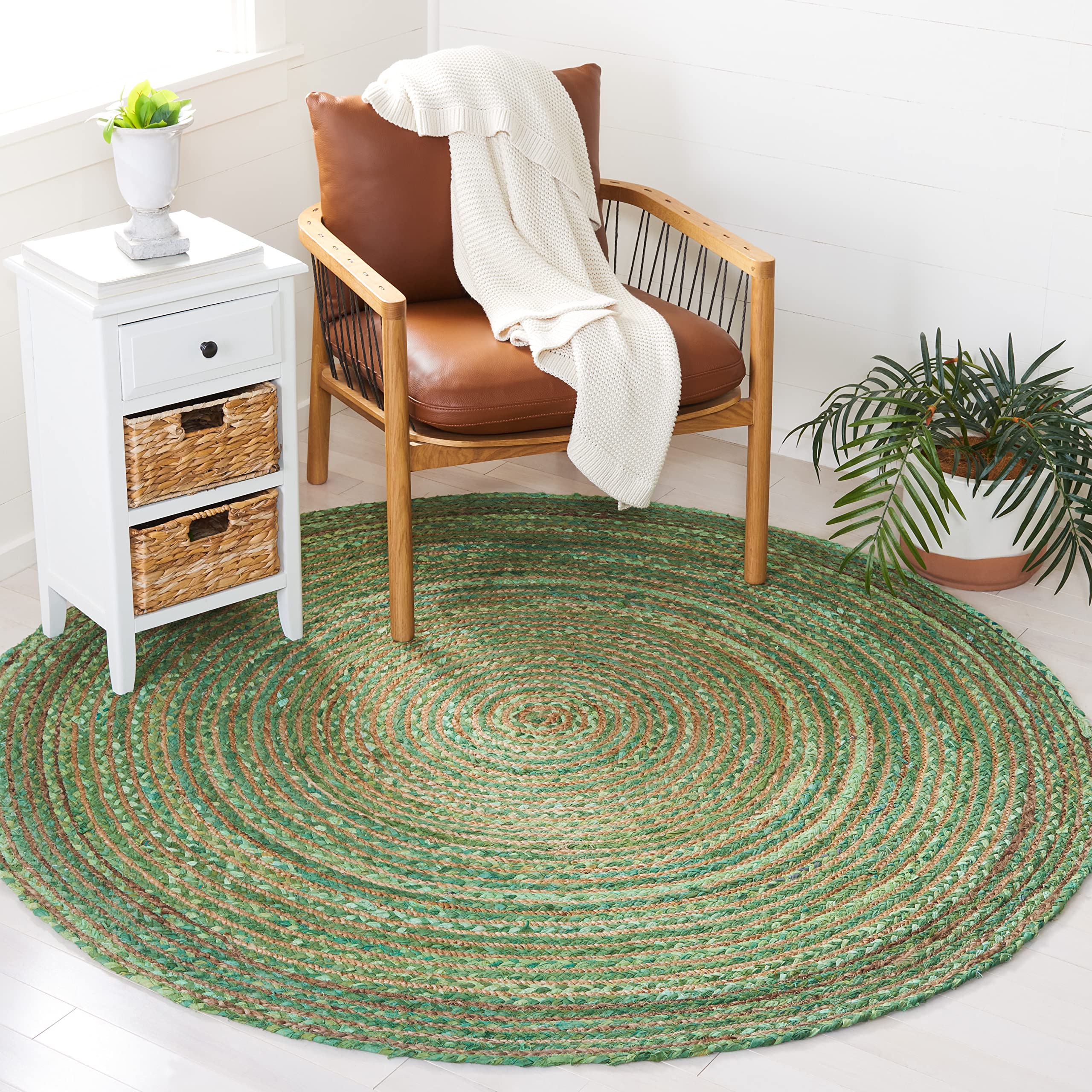 SAFAVIEH Area Rug 4x6 - Cape Cod Collection - Beige & Multi, Handmade Jute & Cotton, Woven Braided Design (CAP202B)