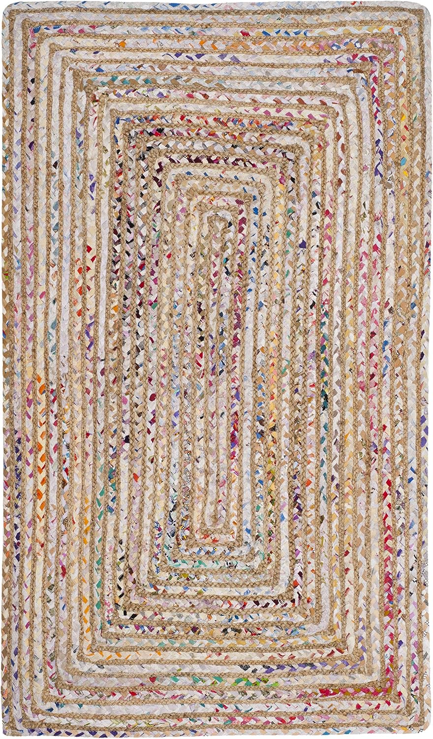 SAFAVIEH Area Rug 4x6 - Cape Cod Collection - Beige & Multi, Handmade Jute & Cotton, Woven Braided Design (CAP202B)