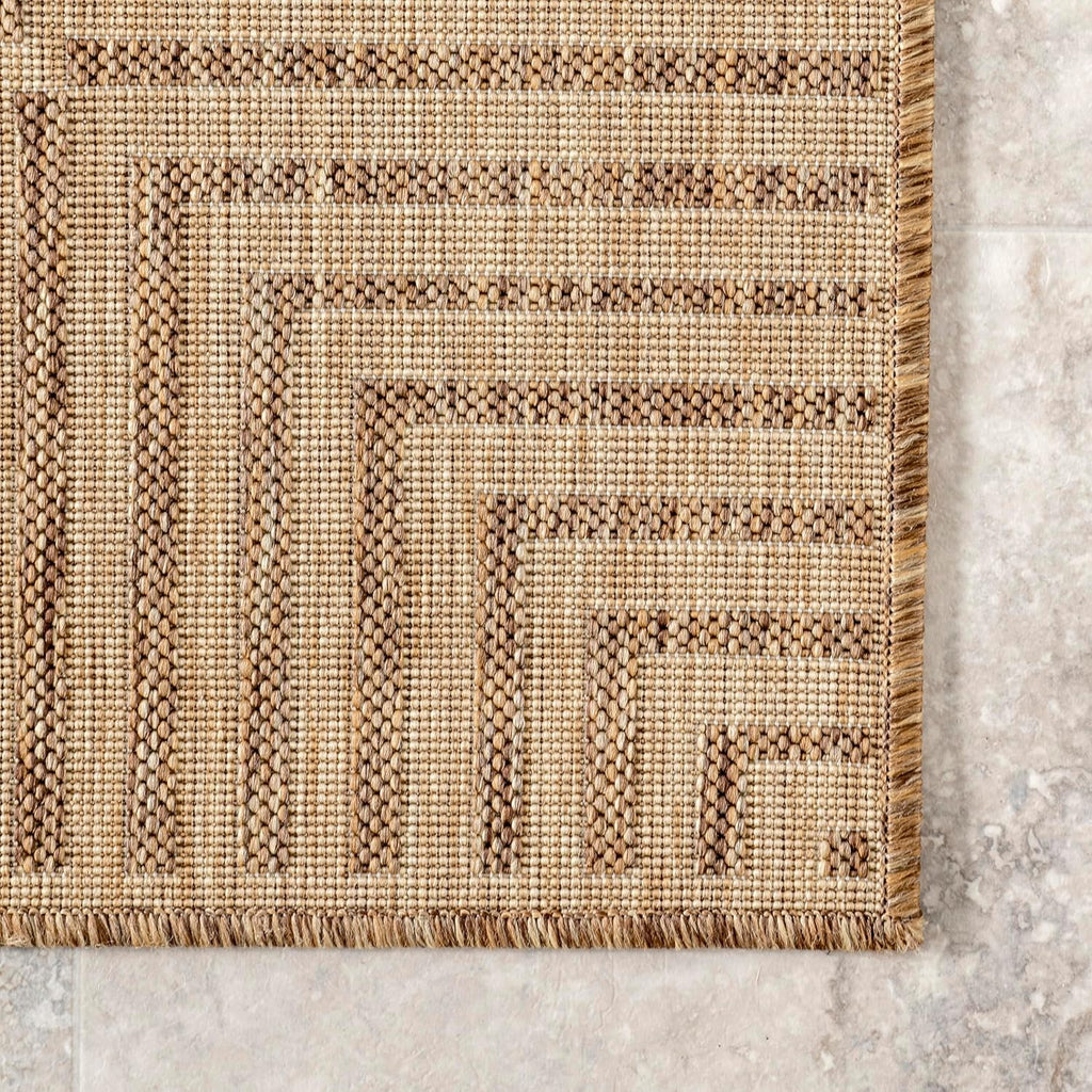 Nuloom Asha Light Brown/Ivory, 8' x 10', Casual, Striped Border, Soft and Cozy, High Traffic, Easy Clean, Durable Area Rug for Indoor/Outdoor Patio, Deck, Porch, Garden, Courtyard