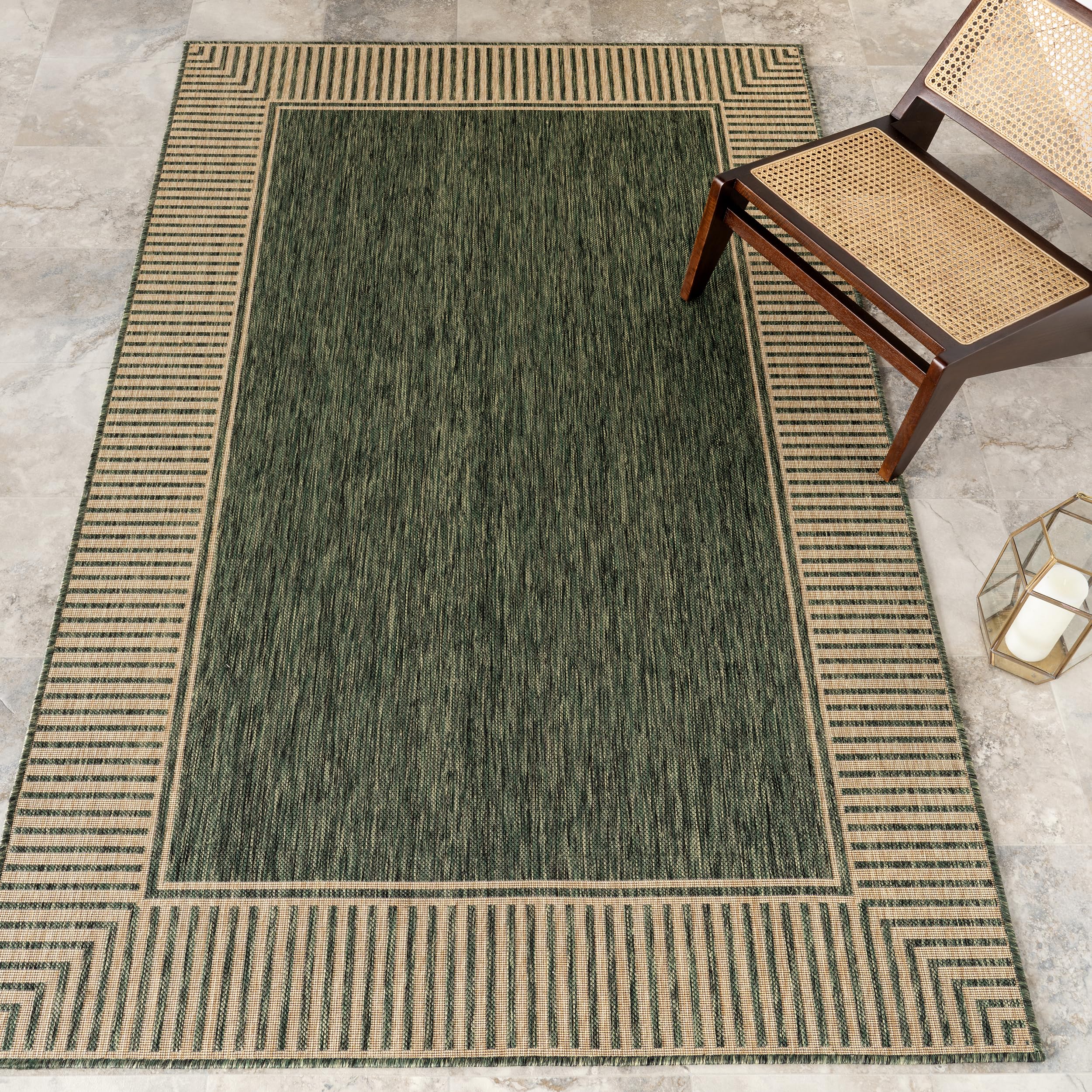 Nuloom Asha Light Brown/Ivory, 8' x 10', Casual, Striped Border, Soft and Cozy, High Traffic, Easy Clean, Durable Area Rug for Indoor/Outdoor Patio, Deck, Porch, Garden, Courtyard