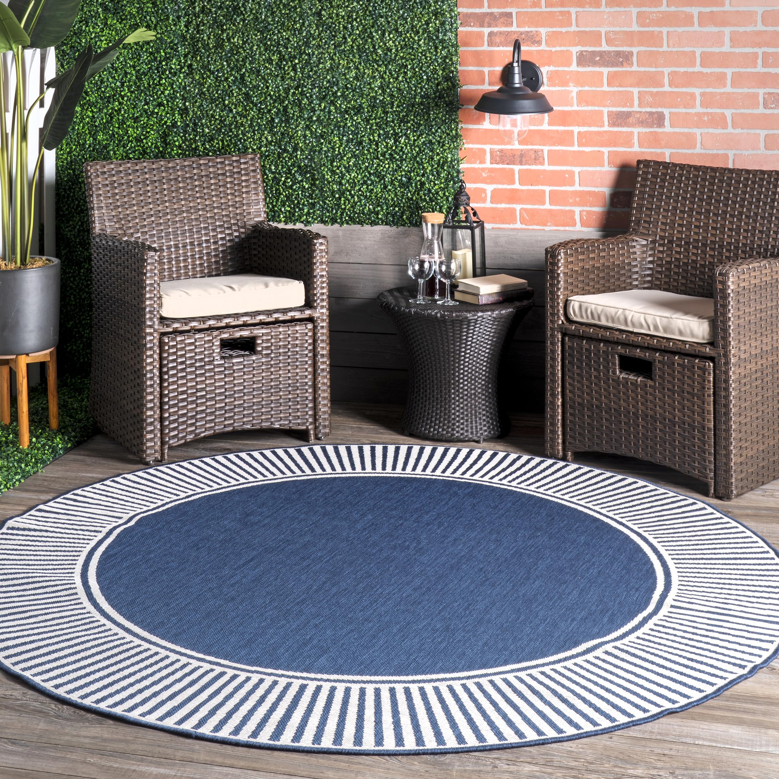 Nuloom Asha Light Brown/Ivory, 8' x 10', Casual, Striped Border, Soft and Cozy, High Traffic, Easy Clean, Durable Area Rug for Indoor/Outdoor Patio, Deck, Porch, Garden, Courtyard