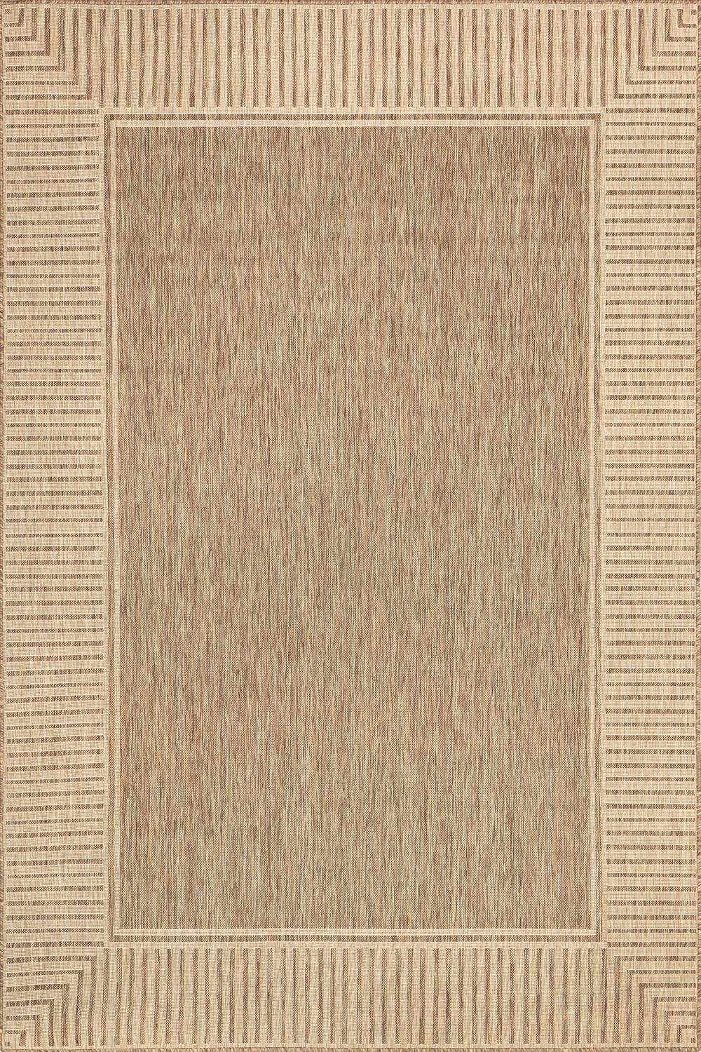 Nuloom Asha Light Brown/Ivory, 8' x 10', Casual, Striped Border, Soft and Cozy, High Traffic, Easy Clean, Durable Area Rug for Indoor/Outdoor Patio, Deck, Porch, Garden, Courtyard