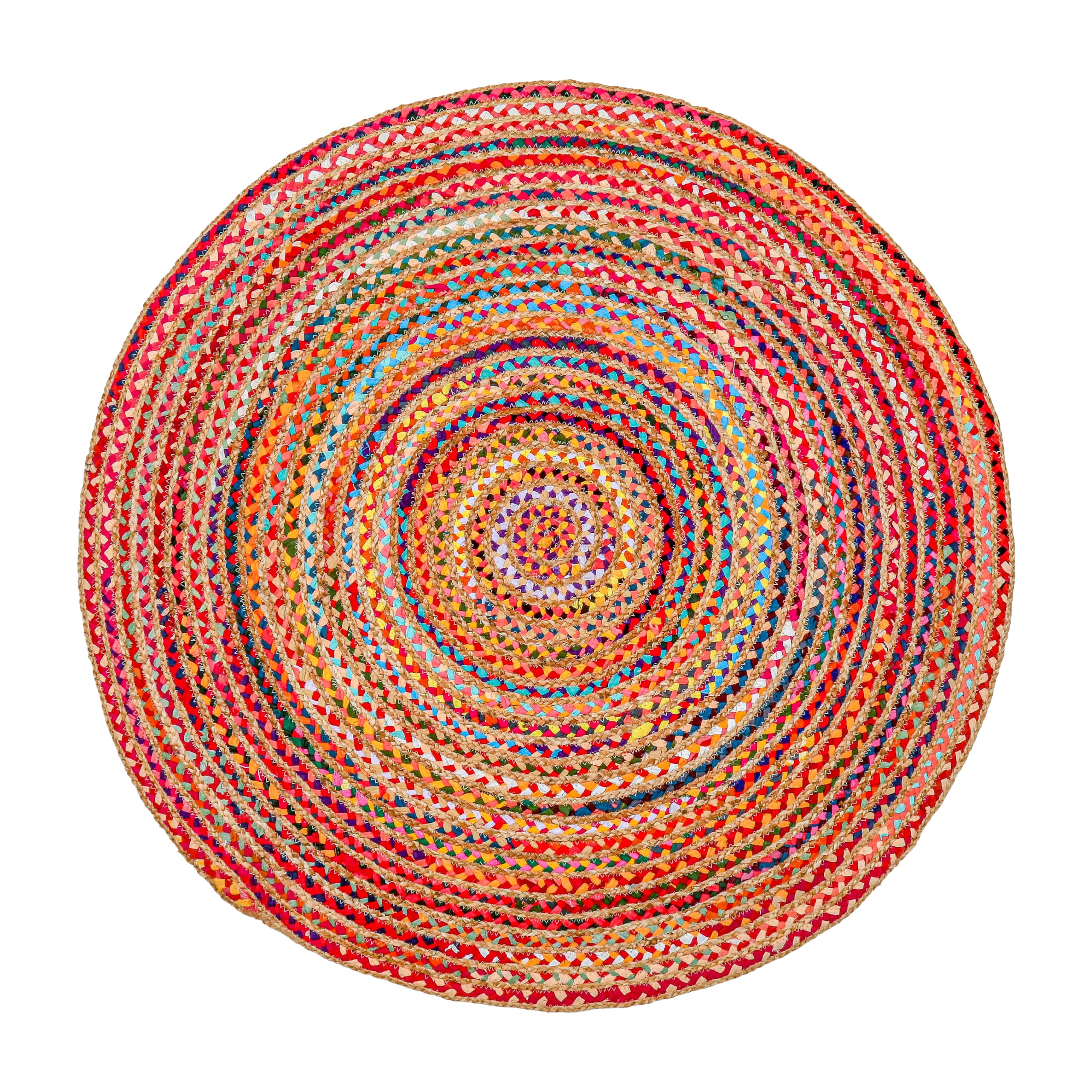 Hausattire Hand Woven Jute Braided Rug, 4’ Round – Natural, Reversible Boho Entry Area Rugs for Kitchen, Living Room I Farmhouse Decorative Floor Rug, 4 Feet Round