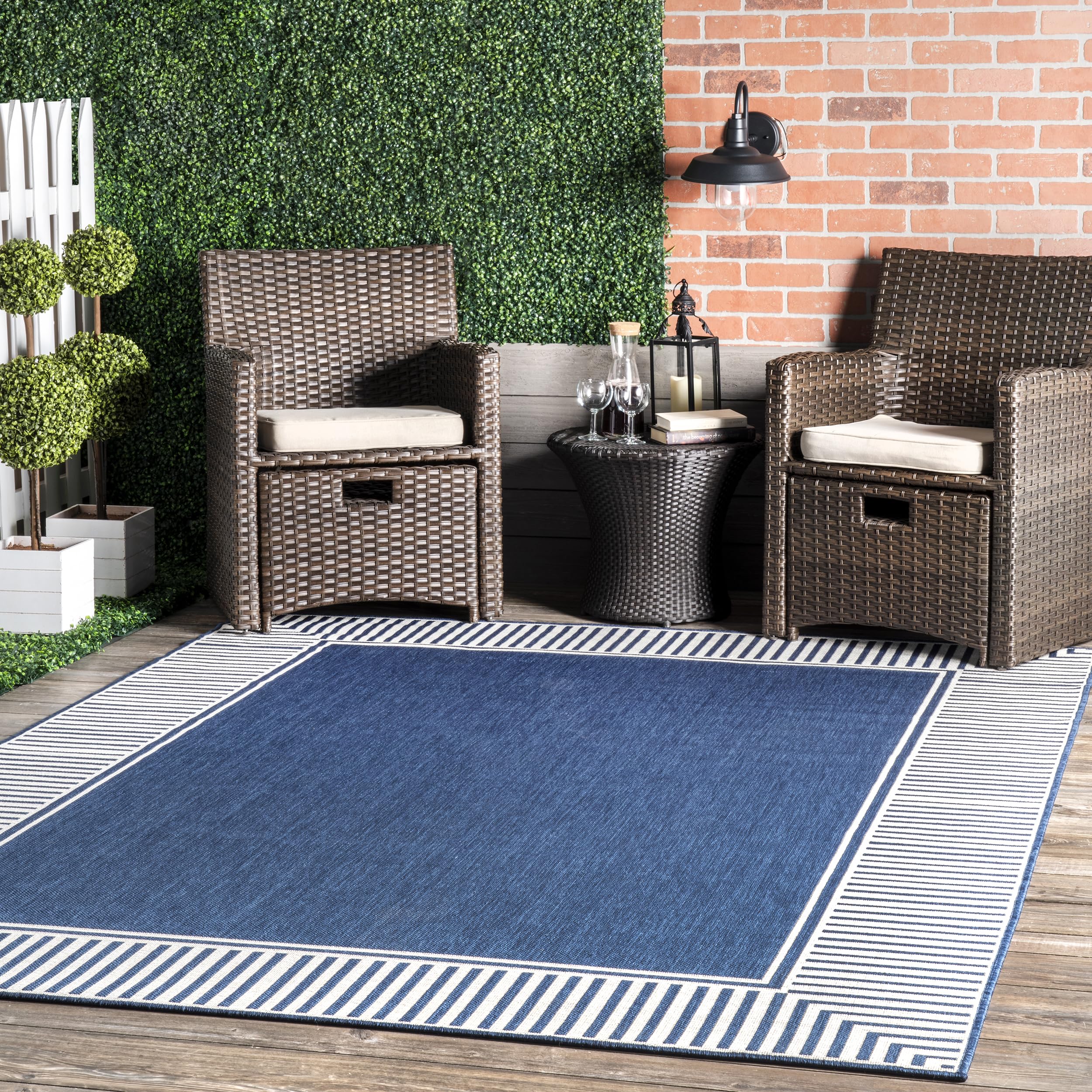 Nuloom Asha Light Brown/Ivory, 8' x 10', Casual, Striped Border, Soft and Cozy, High Traffic, Easy Clean, Durable Area Rug for Indoor/Outdoor Patio, Deck, Porch, Garden, Courtyard