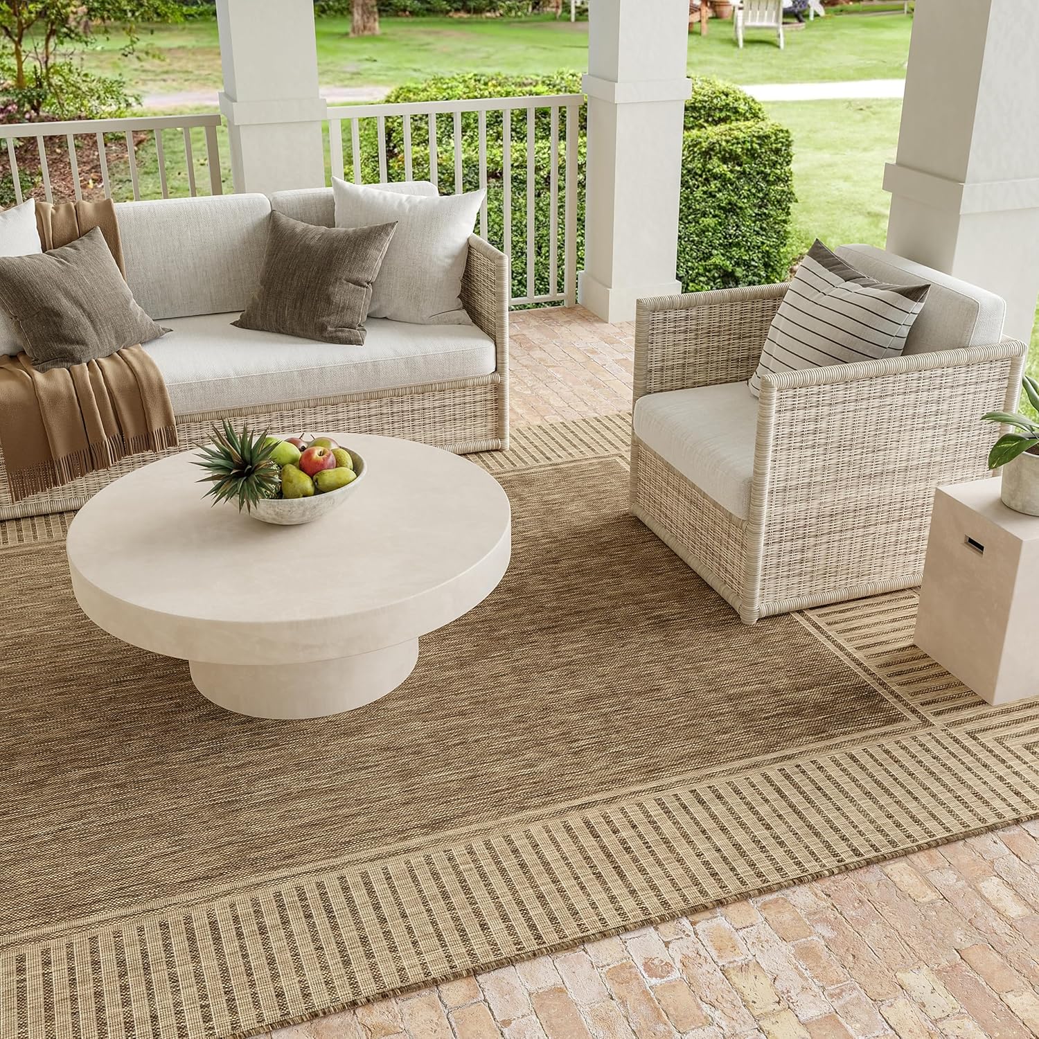 Nuloom Asha Light Brown/Ivory, 8' x 10', Casual, Striped Border, Soft and Cozy, High Traffic, Easy Clean, Durable Area Rug for Indoor/Outdoor Patio, Deck, Porch, Garden, Courtyard