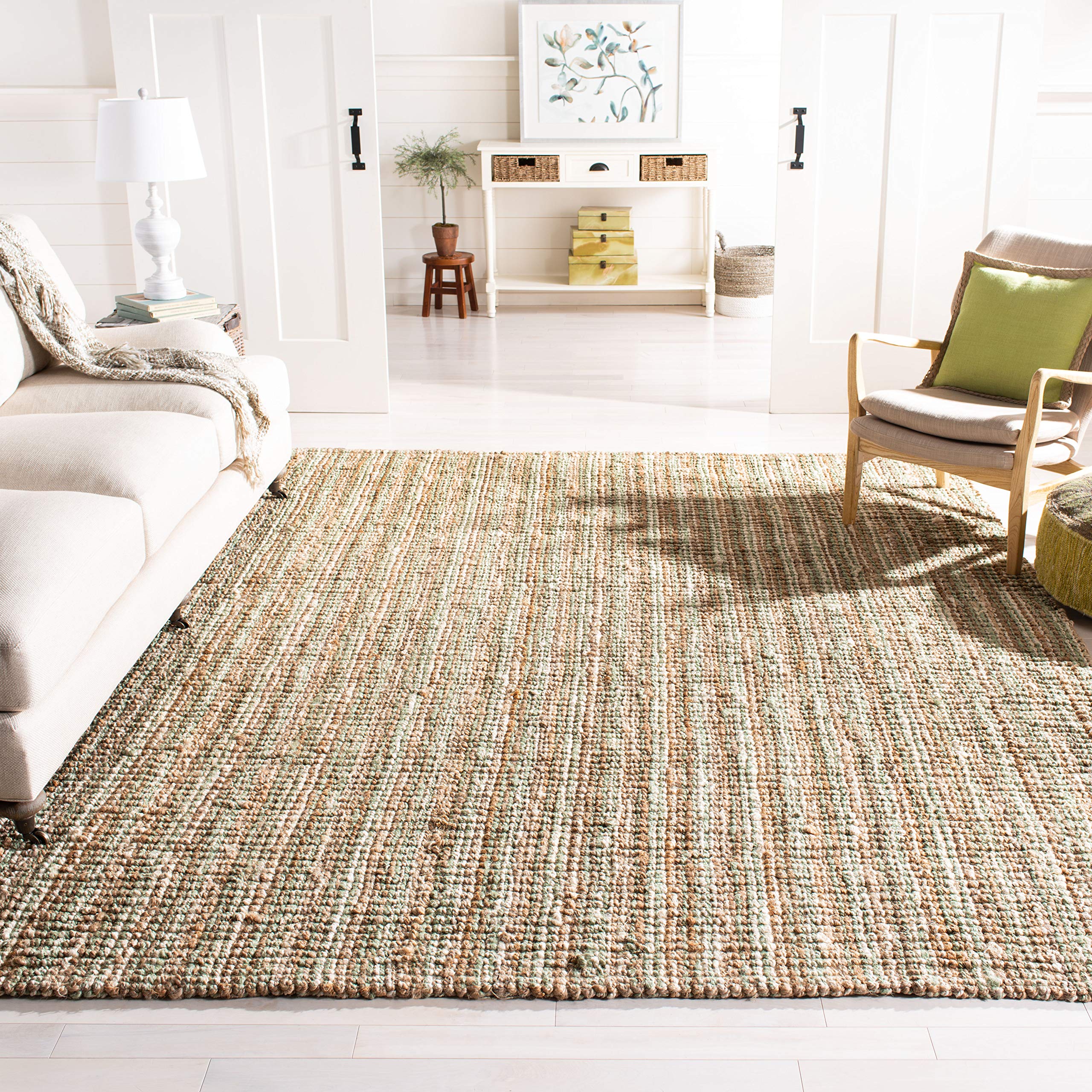 SAFAVIEH Area Rug 8x10 - Natural Fiber Collection - Large - Natural Brown, Handmade Jute, Farmhouse Style, Chunky Textured Thick Pile (NF447A)