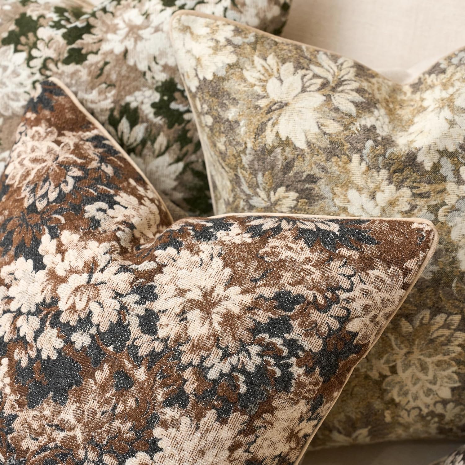 Yangest Neutral Floral Pillow Cover 24 x 24 Inches, Vintage Chenille Square Throw Pillow Cover Soft Decorative Farmhouse Accent Couch Pillow Cover for Living Room Bedroom, Coffee Brown