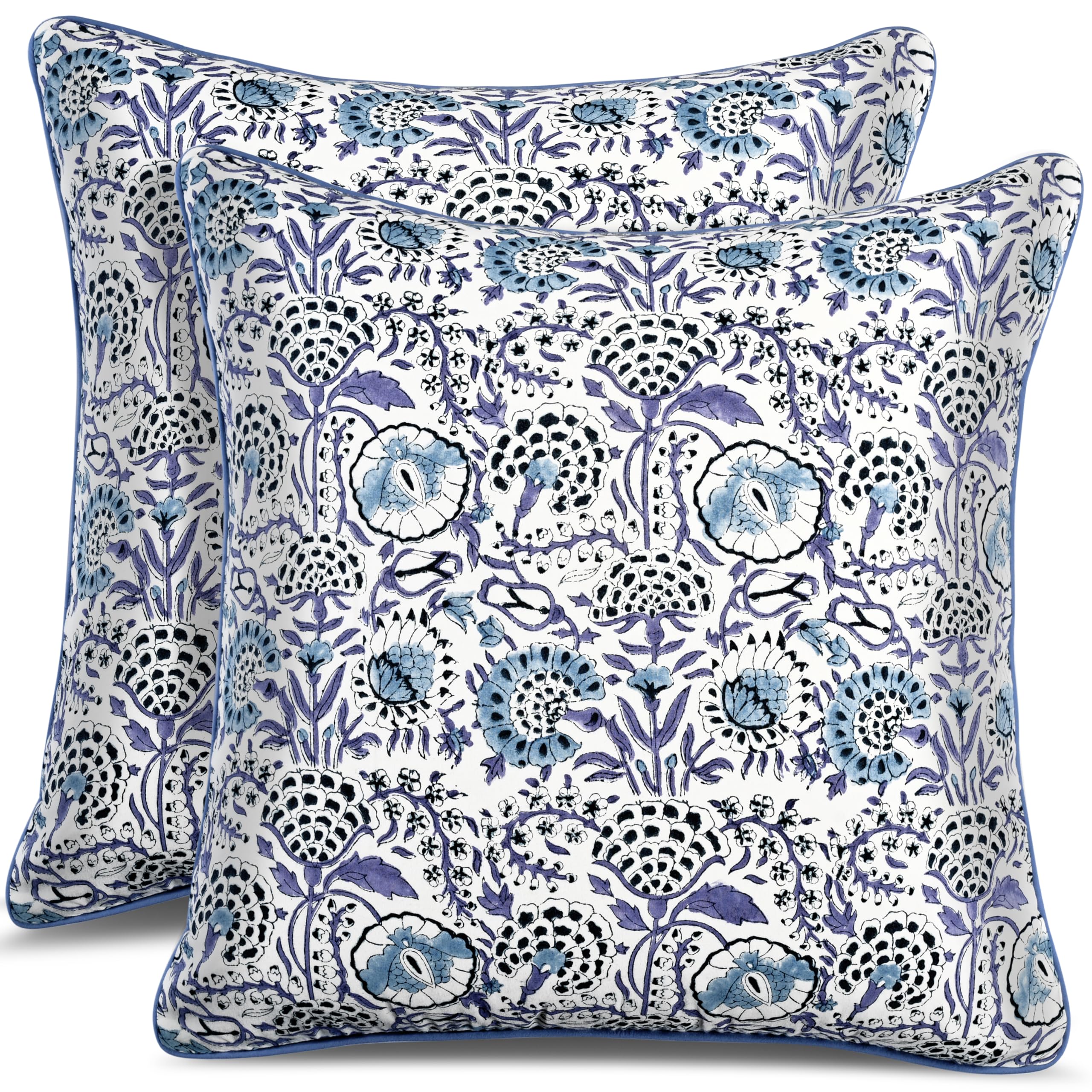 CPC 100% Cotton Throw Pillow Covers 24x24 Inch, Set of 2 Green Block Print Pattern Couch Pillow, Cute Boho Decorative Pillows for Living Room, Bedroom with Hidden Zipper- Emerald Green