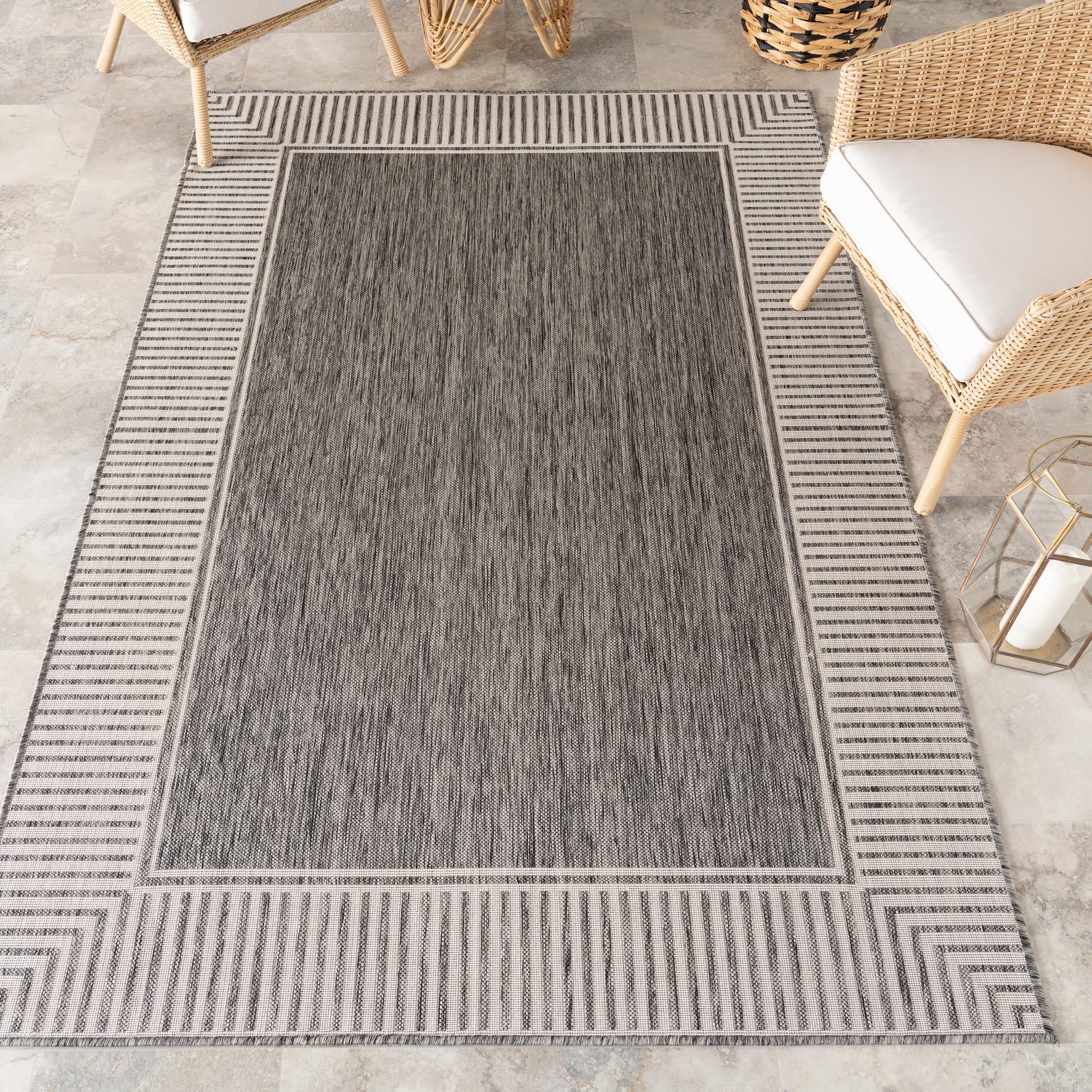 Nuloom Asha Light Brown/Ivory, 8' x 10', Casual, Striped Border, Soft and Cozy, High Traffic, Easy Clean, Durable Area Rug for Indoor/Outdoor Patio, Deck, Porch, Garden, Courtyard