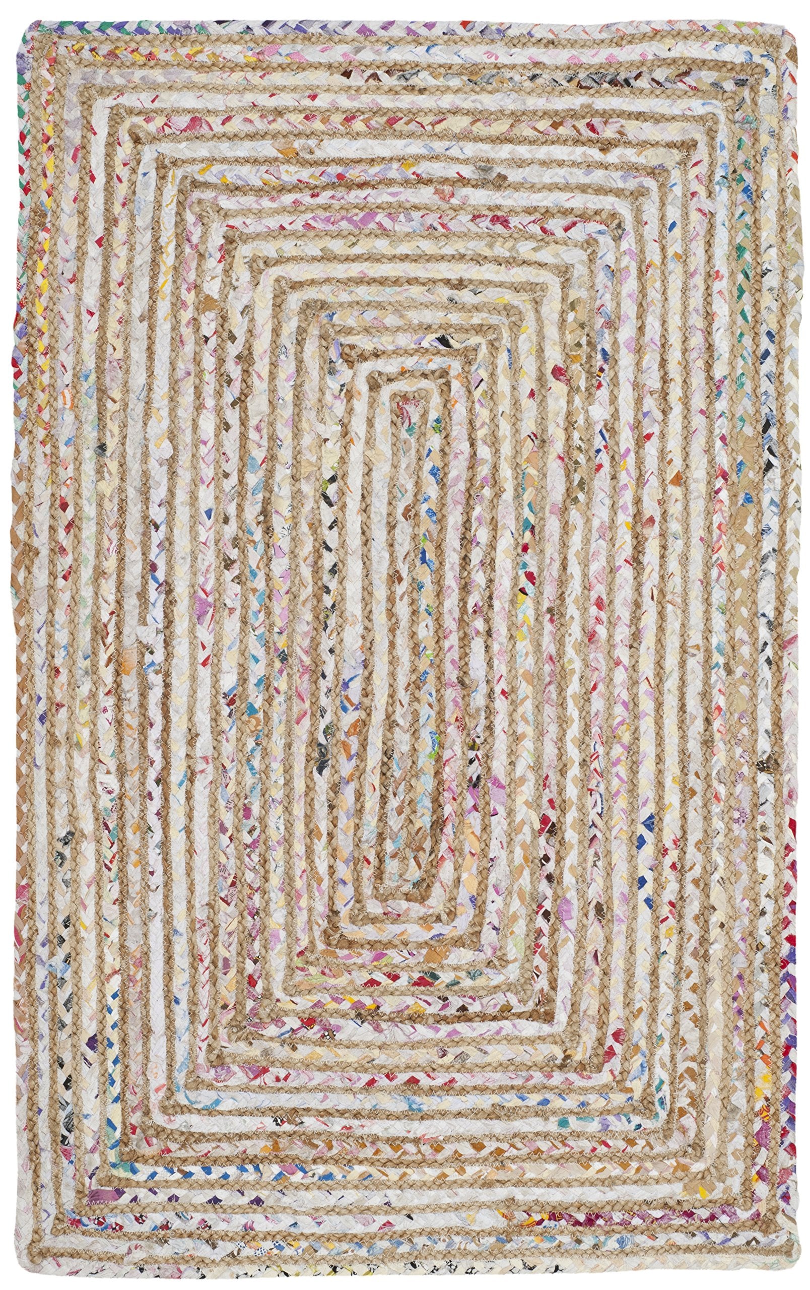 SAFAVIEH Area Rug 4x6 - Cape Cod Collection - Beige & Multi, Handmade Jute & Cotton, Woven Braided Design (CAP202B)