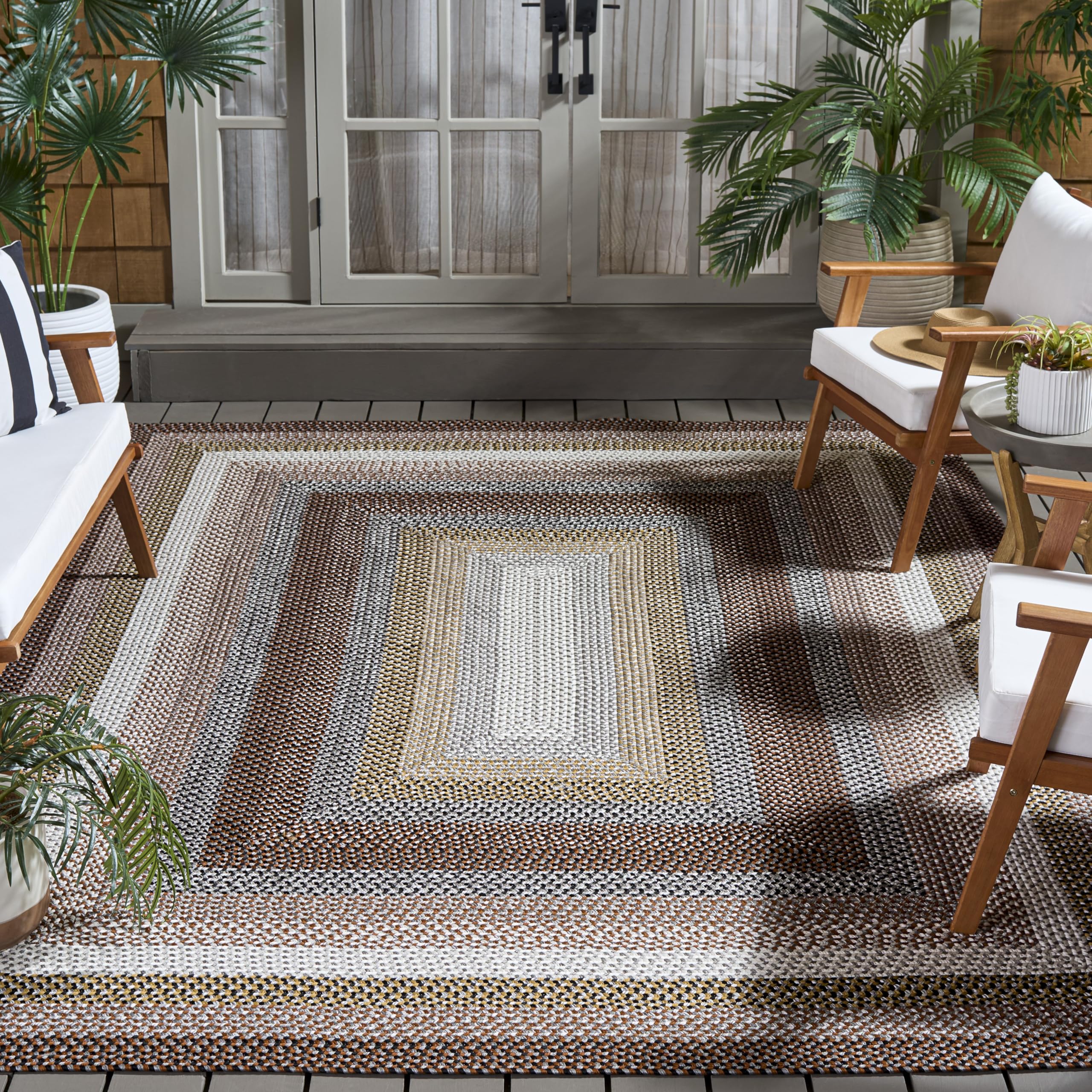 SAFAVIEH Washable Rug Outdoor Braided Collection - 5' x 8' Oval, Multi, Handmade & Reversible, Non-Shedding & Easy to Clean, Ideal for Patio, Backyard, Mudroom (BRD308A)