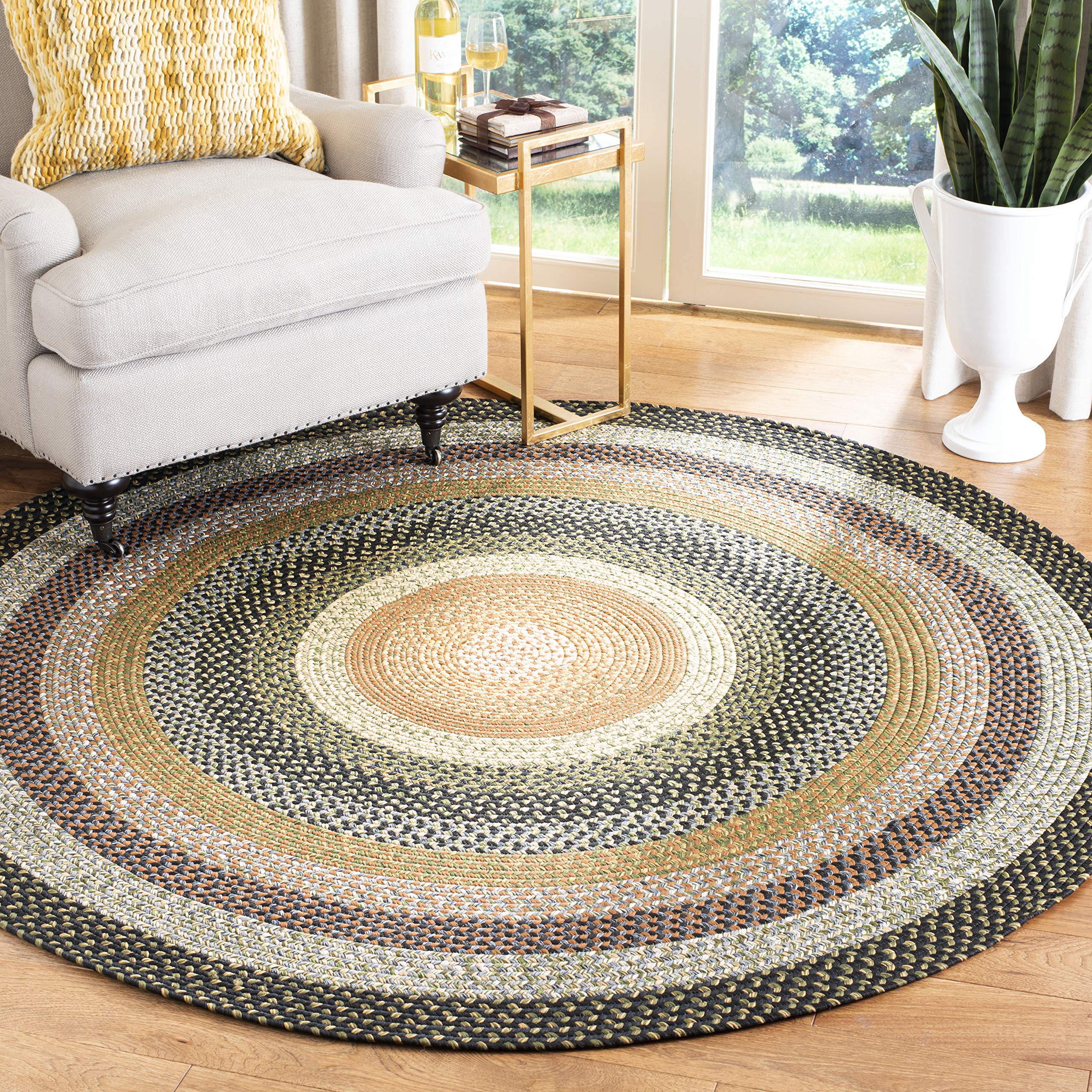 SAFAVIEH Washable Rug Outdoor Braided Collection - 5' x 8' Oval, Multi, Handmade & Reversible, Non-Shedding & Easy to Clean, Ideal for Patio, Backyard, Mudroom (BRD308A)