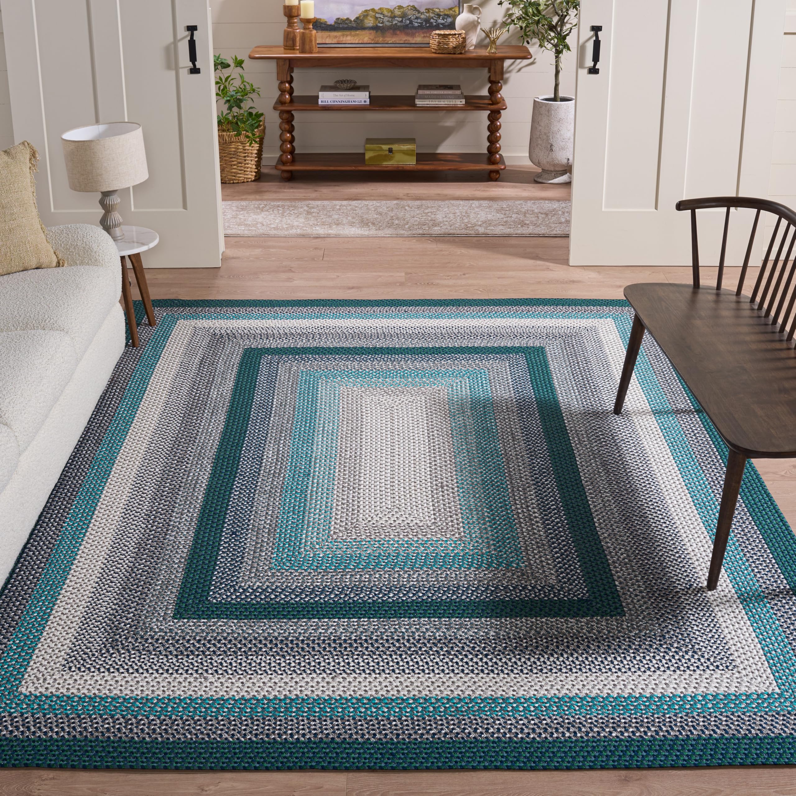 SAFAVIEH Washable Rug Outdoor Braided Collection - 5' x 8' Oval, Multi, Handmade & Reversible, Non-Shedding & Easy to Clean, Ideal for Patio, Backyard, Mudroom (BRD308A)