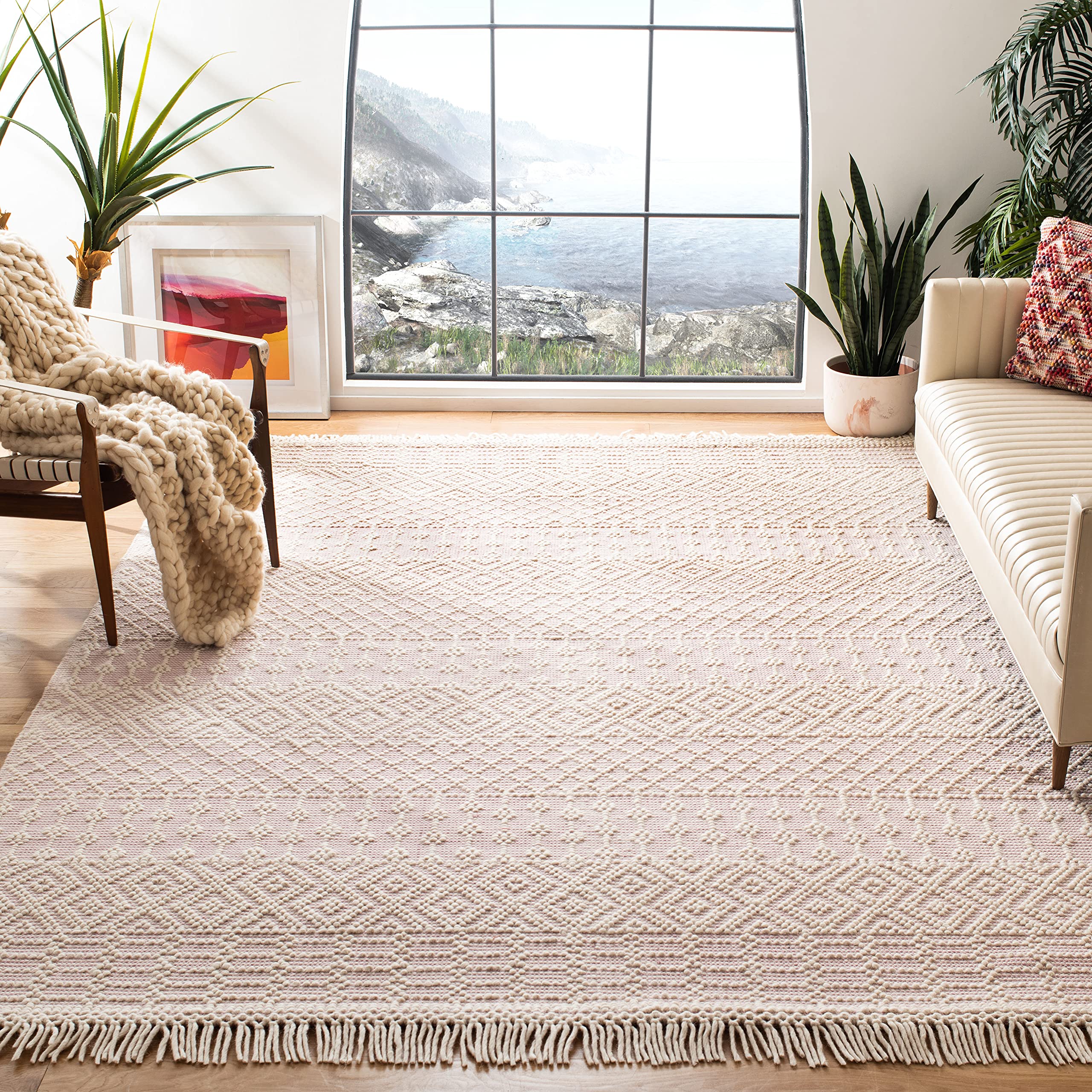 SAFAVIEH Natura Collection Area Rug - 5' x 8', Ivory, Handmade Moroccan Boho Wool Fringe, Ideal for High Traffic Areas in Living Room, Bedroom (NAT852B)