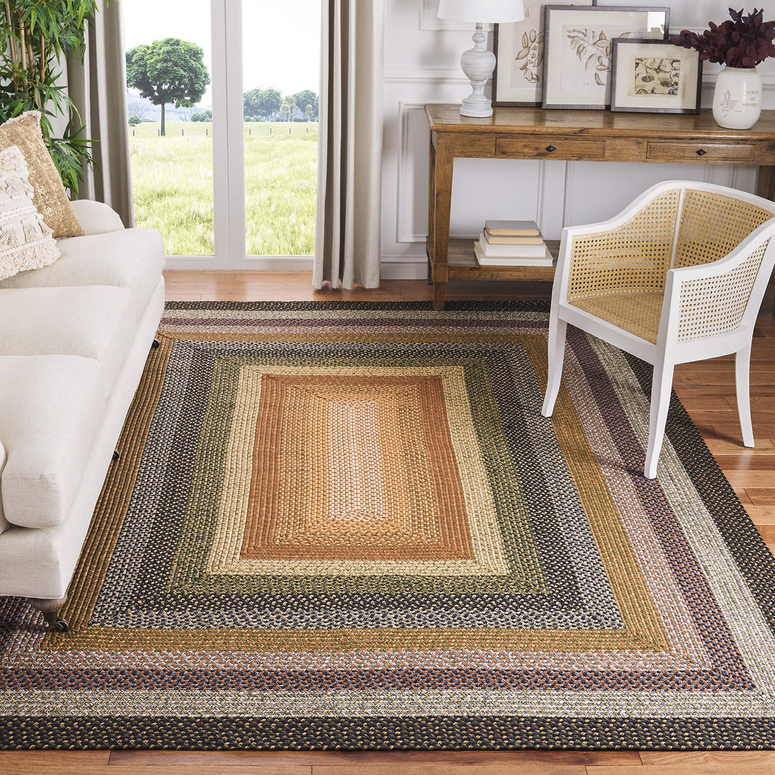 SAFAVIEH Washable Rug Outdoor Braided Collection - 5' x 8' Oval, Multi, Handmade & Reversible, Non-Shedding & Easy to Clean, Ideal for Patio, Backyard, Mudroom (BRD308A)