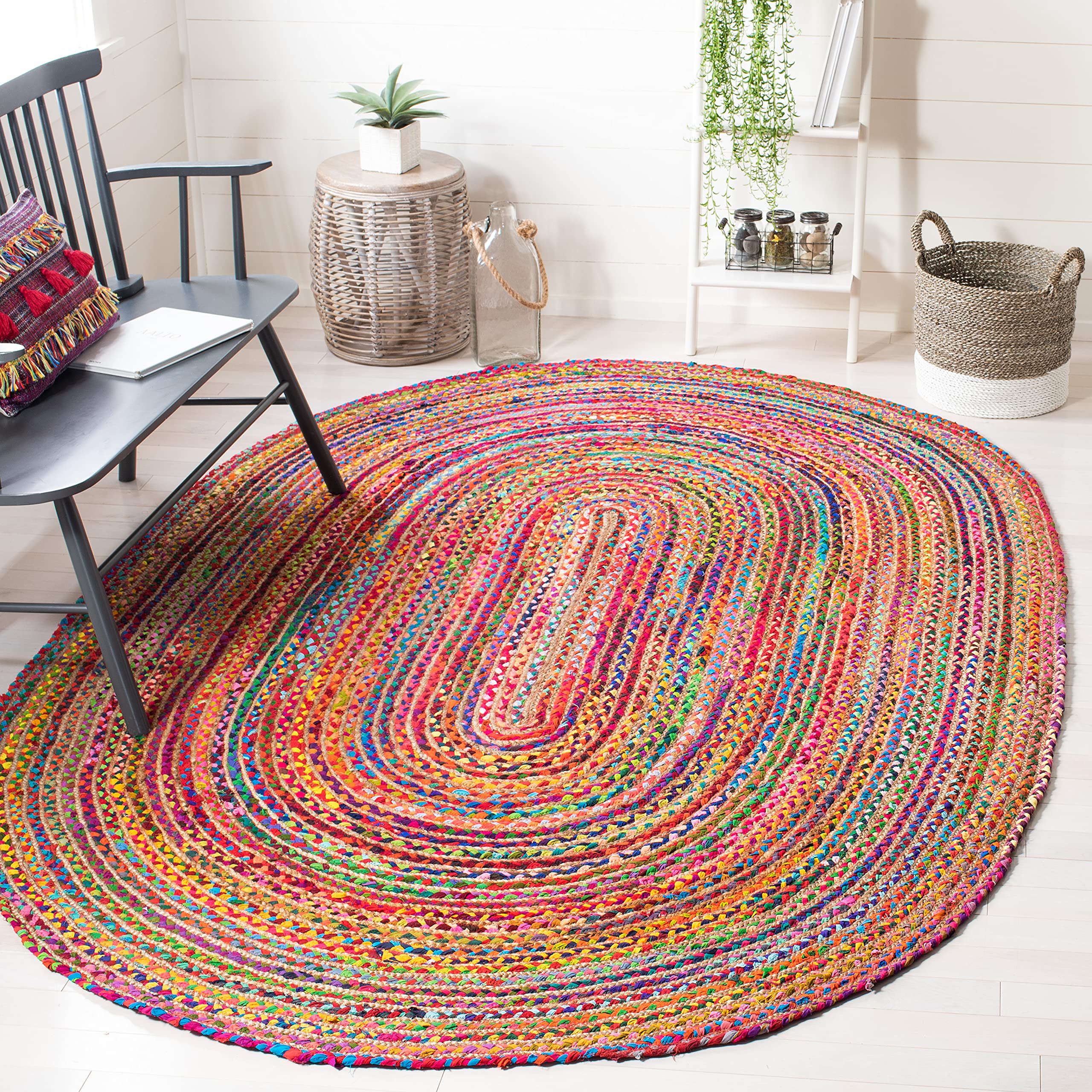 SAFAVIEH Area Rug 4x6 - Cape Cod Collection - Beige & Multi, Handmade Jute & Cotton, Woven Braided Design (CAP202B)