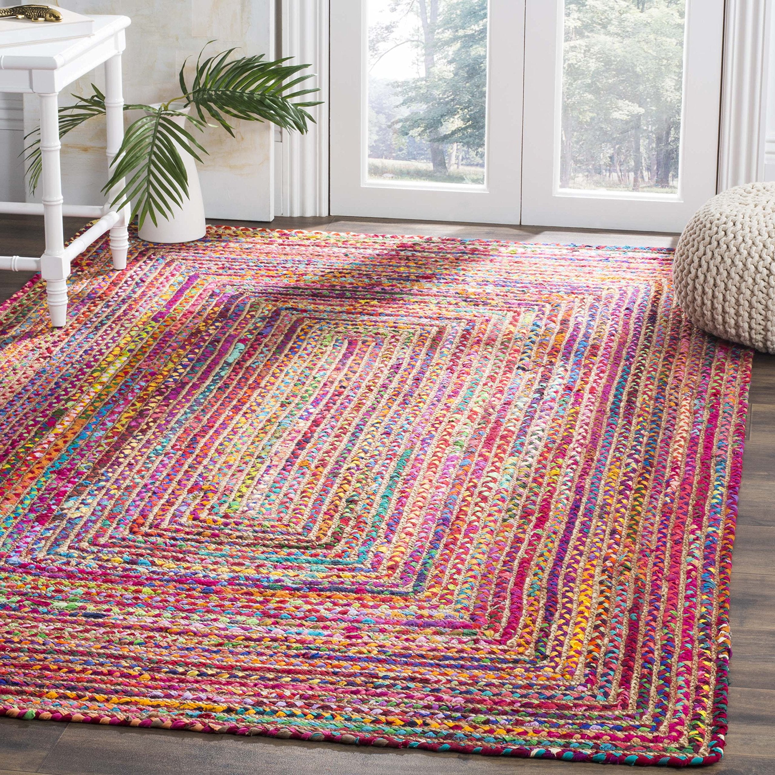 SAFAVIEH Area Rug 4x6 - Cape Cod Collection - Beige & Multi, Handmade Jute & Cotton, Woven Braided Design (CAP202B)