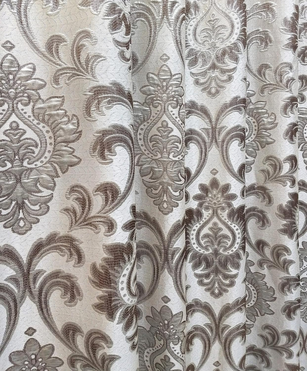 GOHD Samba Star. Jacquard Window Curtain Panel Drape with Attached Fancy Valance and Taffeta Backing. 2pcs Set. Each pc 54" Wide x 90" Drop with 18" Valance. (Sand)
