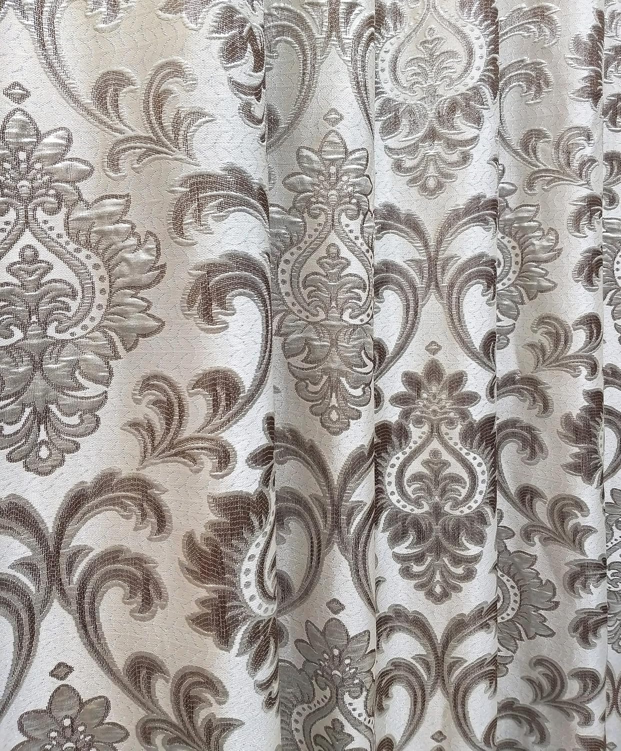 GOHD Samba Star. Jacquard Window Curtain Panel Drape with Attached Fancy Valance and Taffeta Backing. 2pcs Set. Each pc 54" Wide x 90" Drop with 18" Valance. (Sand)