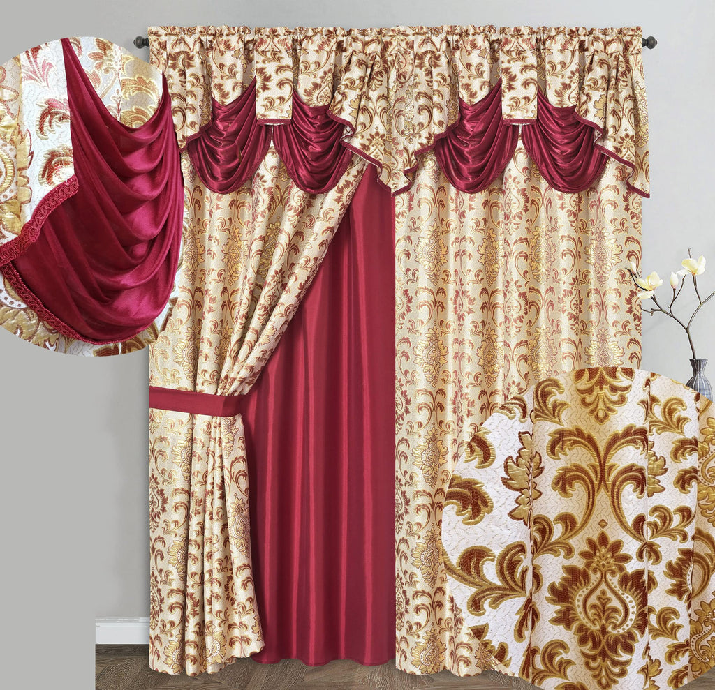 GOHD Samba Star. Jacquard Window Curtain Panel Drape with Attached Fancy Valance and Taffeta Backing. 2pcs Set. Each pc 54" Wide x 90" Drop with 18" Valance. (Sand)