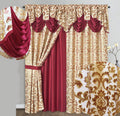 GOHD Samba Star. Jacquard Window Curtain Panel Drape with Attached Fancy Valance and Taffeta Backing. 2pcs Set. Each pc 54" Wide x 90" Drop with 18" Valance. (Sand)