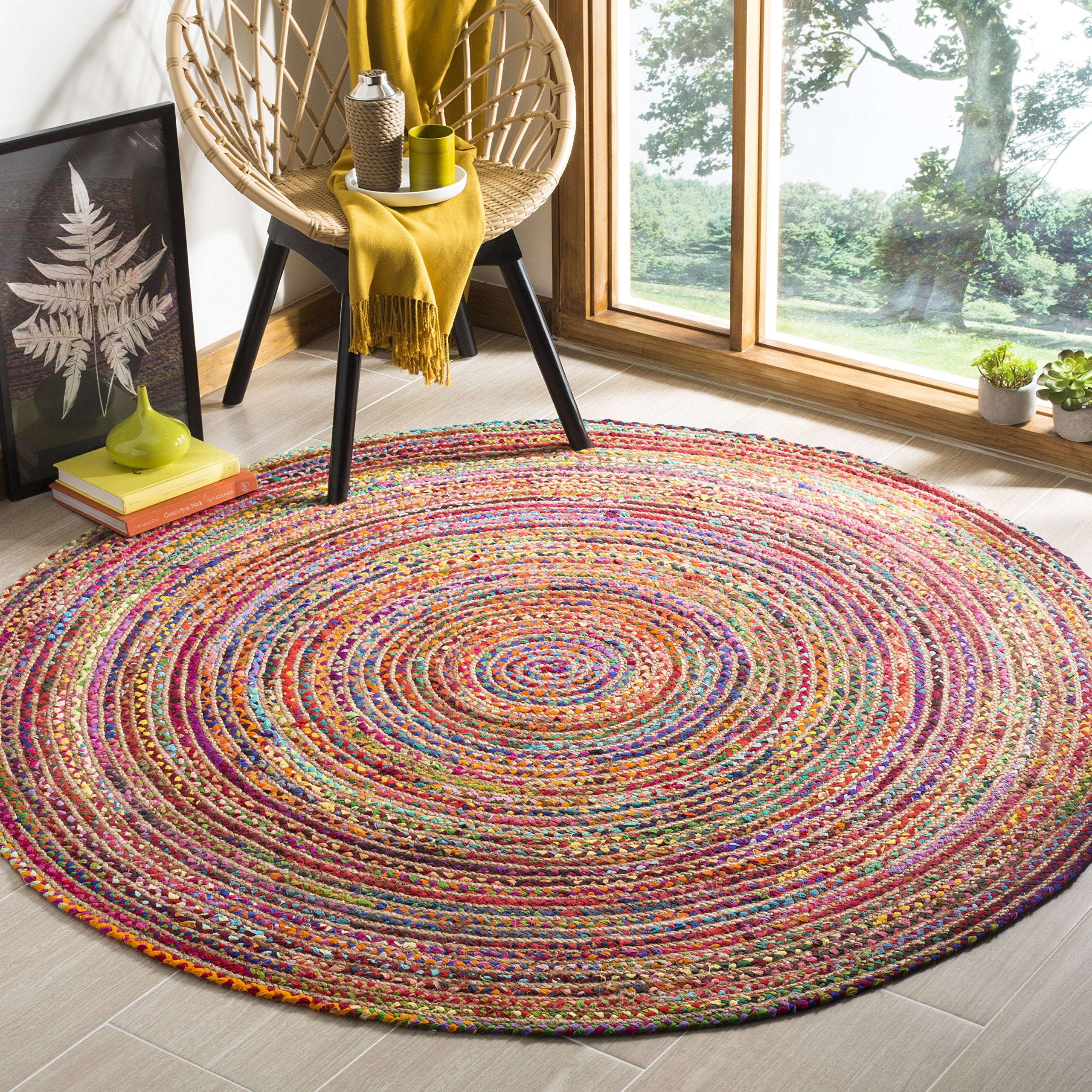 SAFAVIEH Area Rug 4x6 - Cape Cod Collection - Beige & Multi, Handmade Jute & Cotton, Woven Braided Design (CAP202B)